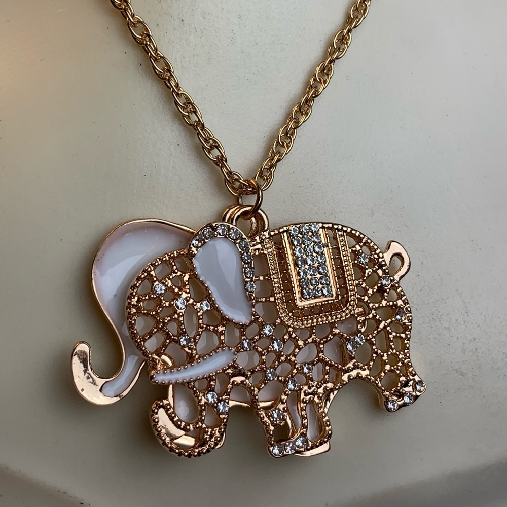 Gold Tassel Elephant Necklace